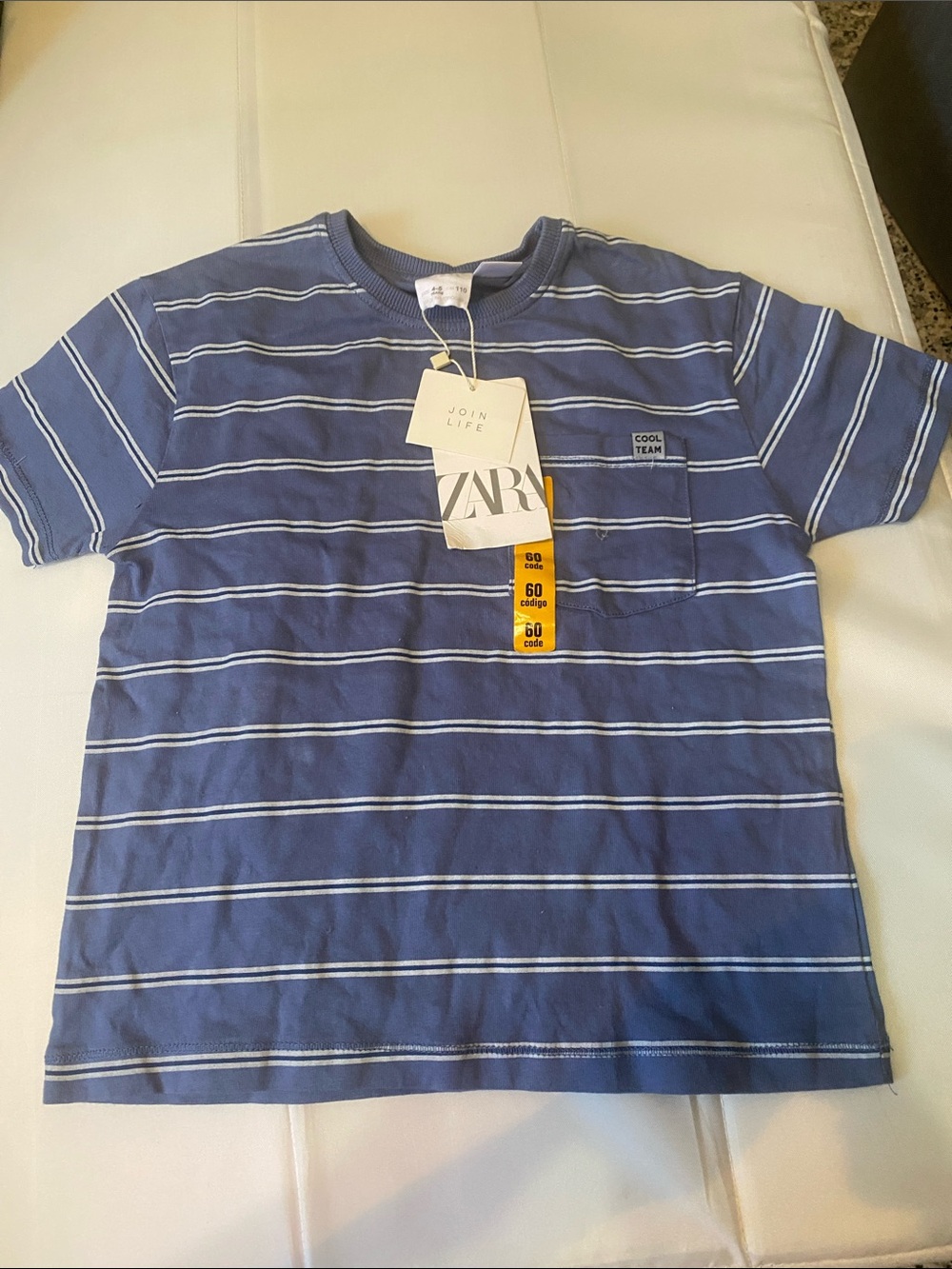 Zara Kids Navy and White Striped Pocket Tee